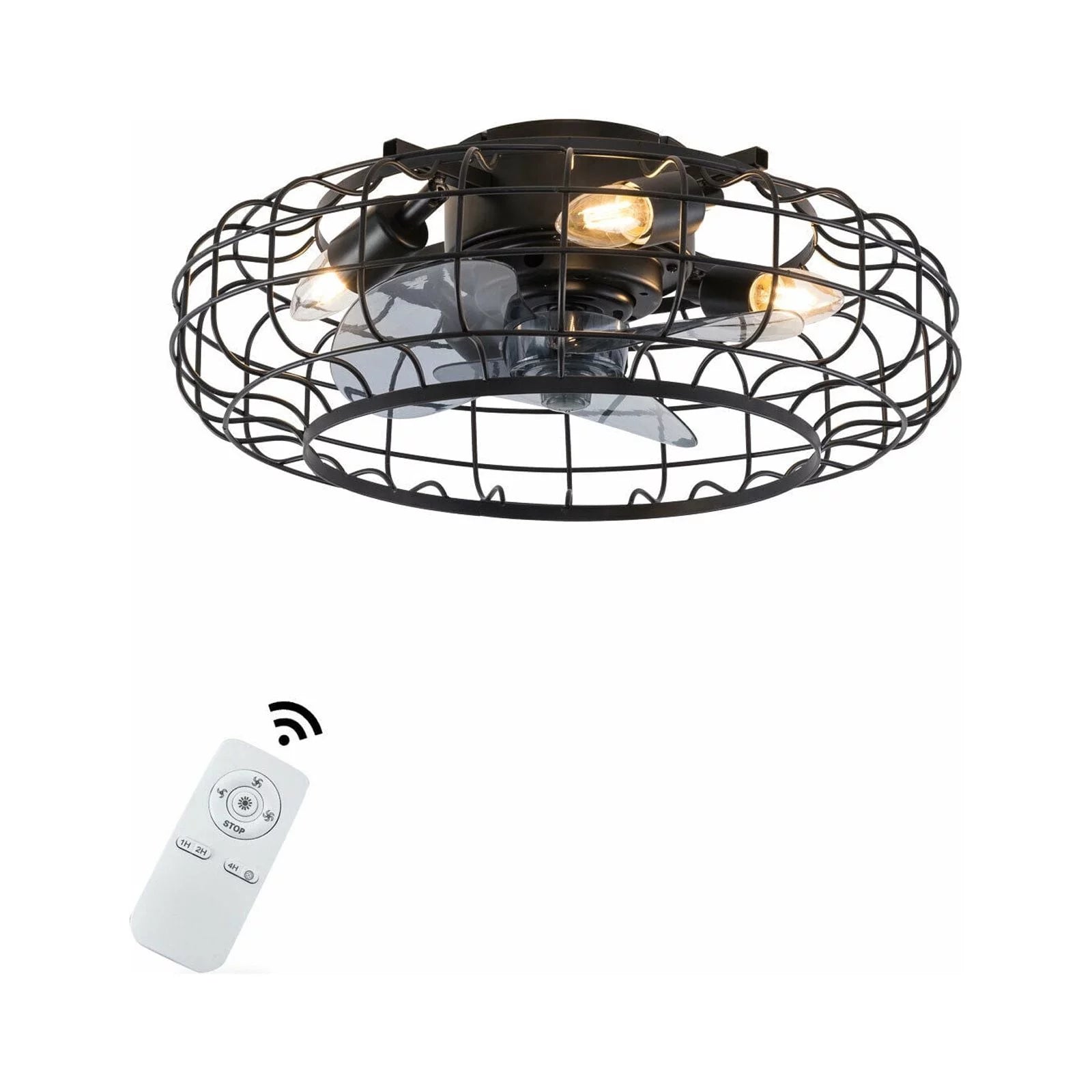 MIDUO 18.5 Retro Metal Black Ceiling Fan Lights Without Light Source 3 Wind Speeds With Remote Control E27 ¡Á 4