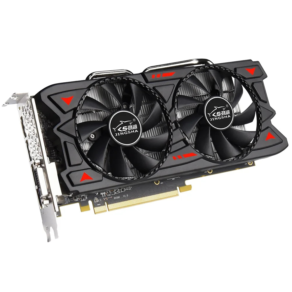 JINGSHA RX580 Gaming Graphics Card, 8GB/GDDR5/256bit, Smooth Operation, Design and Media Software, 2 Cooling Fans