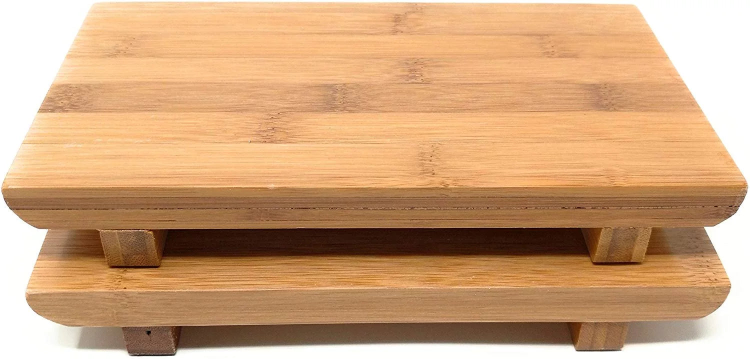 TJ Global Set of 2 Sashimi Sushi Bamboo Serving Geta Plates - Japanese Style Tableware Bamboo Sushi Board Cutting Tray (L8.2 x W4.7)