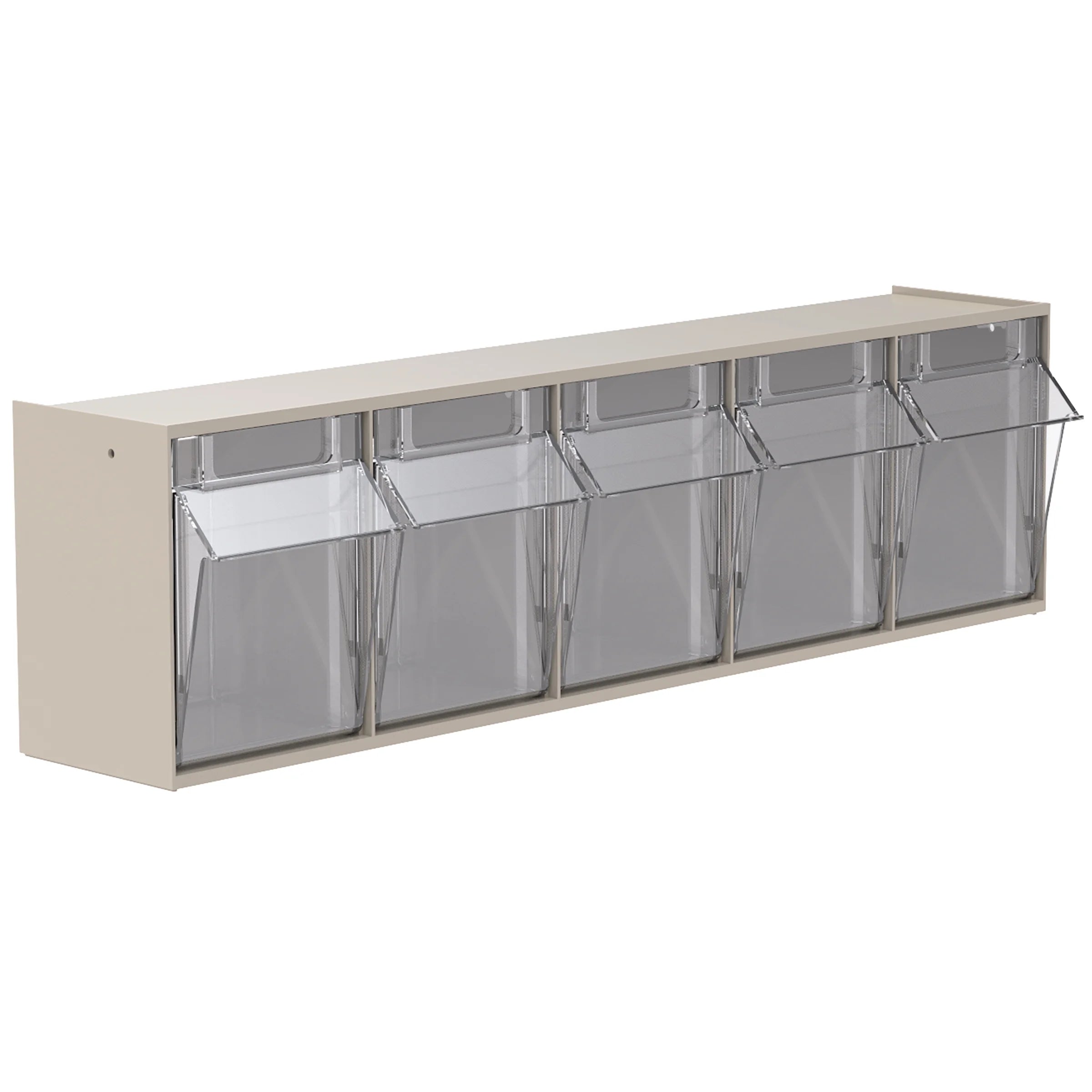 Akro-Mils TiltView Horizontal Plastic Organizer Storage System Cabinet with 5 Tip Out Bins, (23-5/8-Inch Wide x 6-1/2-Inch High x 5-5/8-Inch Deep), Stone 06705