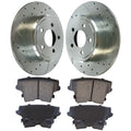 AutoShack Rear Drilled Slotted Brake Rotors Silver and Performance Ceramic Pads Kit Driver and Passenger Side Replacement for Dodge Magnum 2006-2020 Charger 2009-2020 Challenger 2005-2020 Chrysler 300