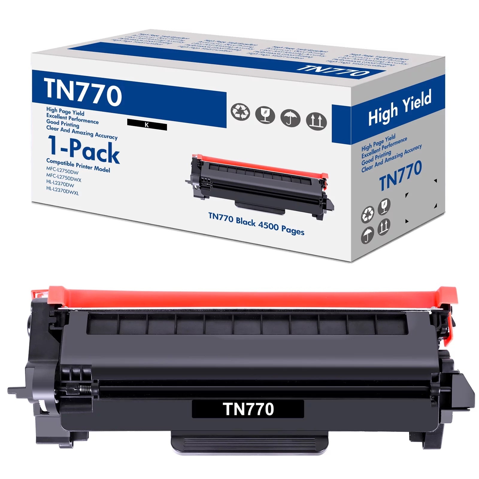 TN-770 Toner Cartridge Compatible for Brother TN770 TN 770 MFC-L2750DW MFC-L2750DWXL HL-L2370DW HL-L2370DWXL High Yield Printer Ink (Black, 1-Pack)
