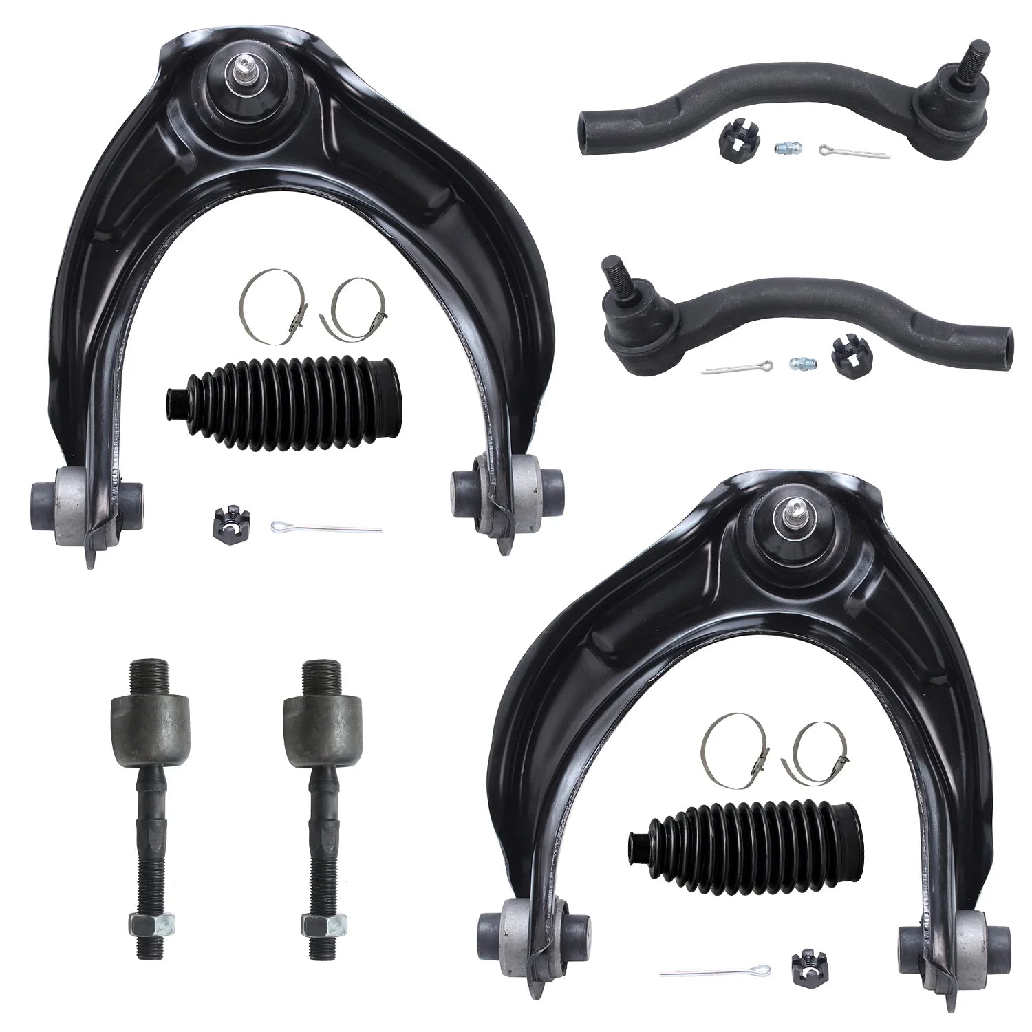 Detroit Axle - Complete 8pc Front Upper Control Arms w/ Ball Joints Assembly, Inner Outer Tie Rod Ends w/Rack and Pinion Boots and Below Kit Replacement for 2008 2009 2010 2011 2012 Honda Accord