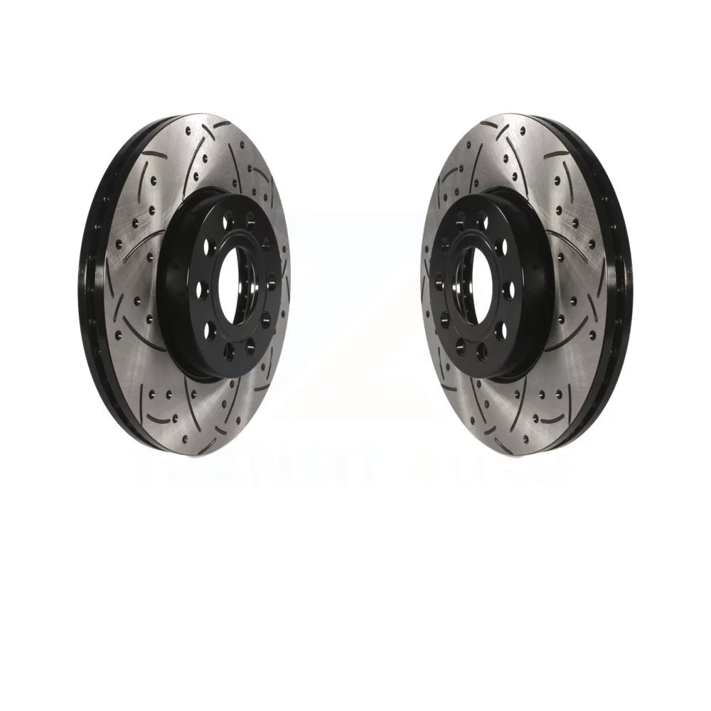 Front Coated Drilled Slotted Disc Brake Rotors Pair For Volkswagen Jetta Beetle Audi Golf A3 Rabbit SportWagen Quattro Eos e-Golf GTI Taos KD-100046