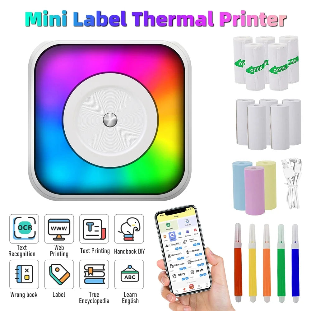 Mini Thermal Printer,DFITO Mini Pocket Printer,with Thermal Paper, Portable Bluetooth Pocket Phone Printer for Anatomy Flashcards, Journal, Photos, Notes, Kids Gift