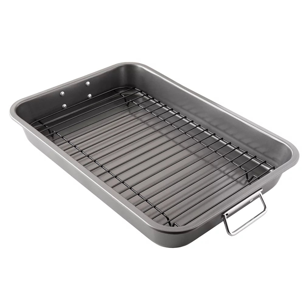 Chef Pomodoro Nonstick Carbon Steel Roasting Pan Roaster with Flat Rack, 16 x 11