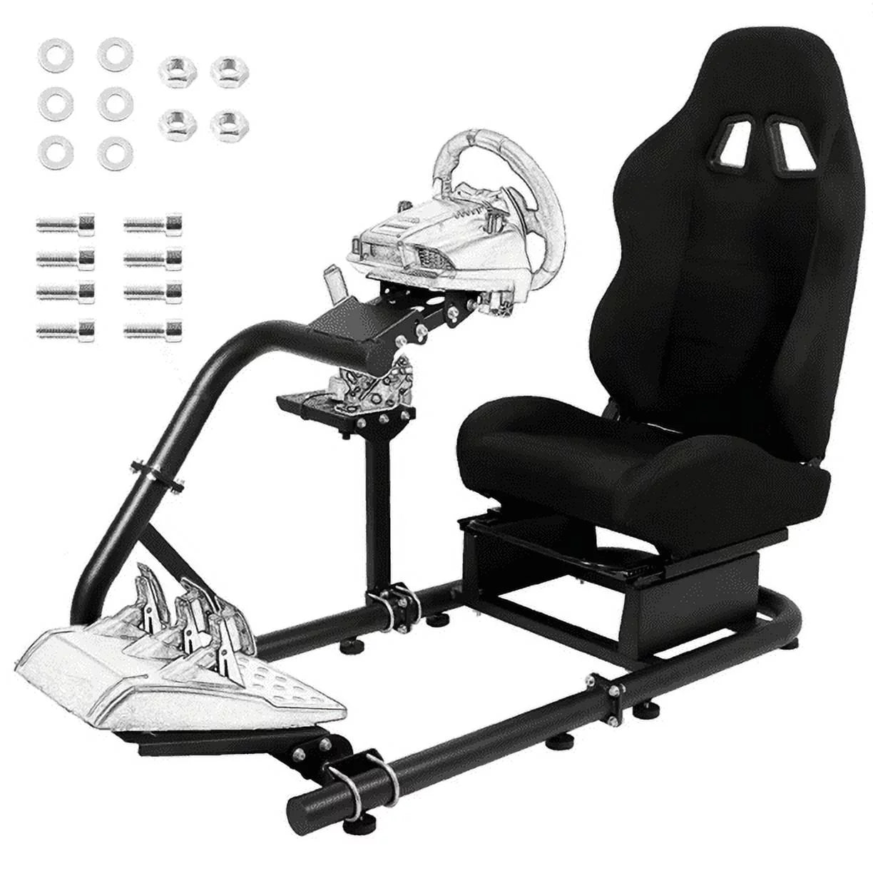 Marada Racing Simulator Cockpit with Black Seat Adjustable Fit Logitech G25 G27 G29 G920