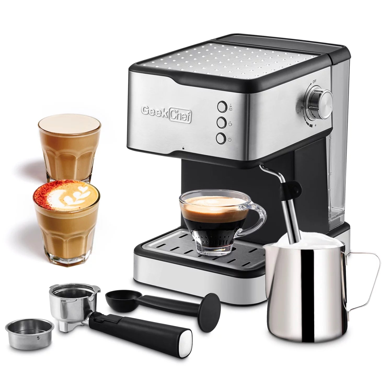 SUGIFT 20 Bar Espresso Machine With 950W Detachable frothing nozzle,Gift for father'day, Brushed Stainless Steel