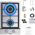 KOXKING 2 Burner Gas Cooktop, 12 Inch NG/LPG Dual Fuel  Gas Stove Top, Stainless Steel Propane Cooktop with Thermocouple Protection, Bulit-in Gas Hob