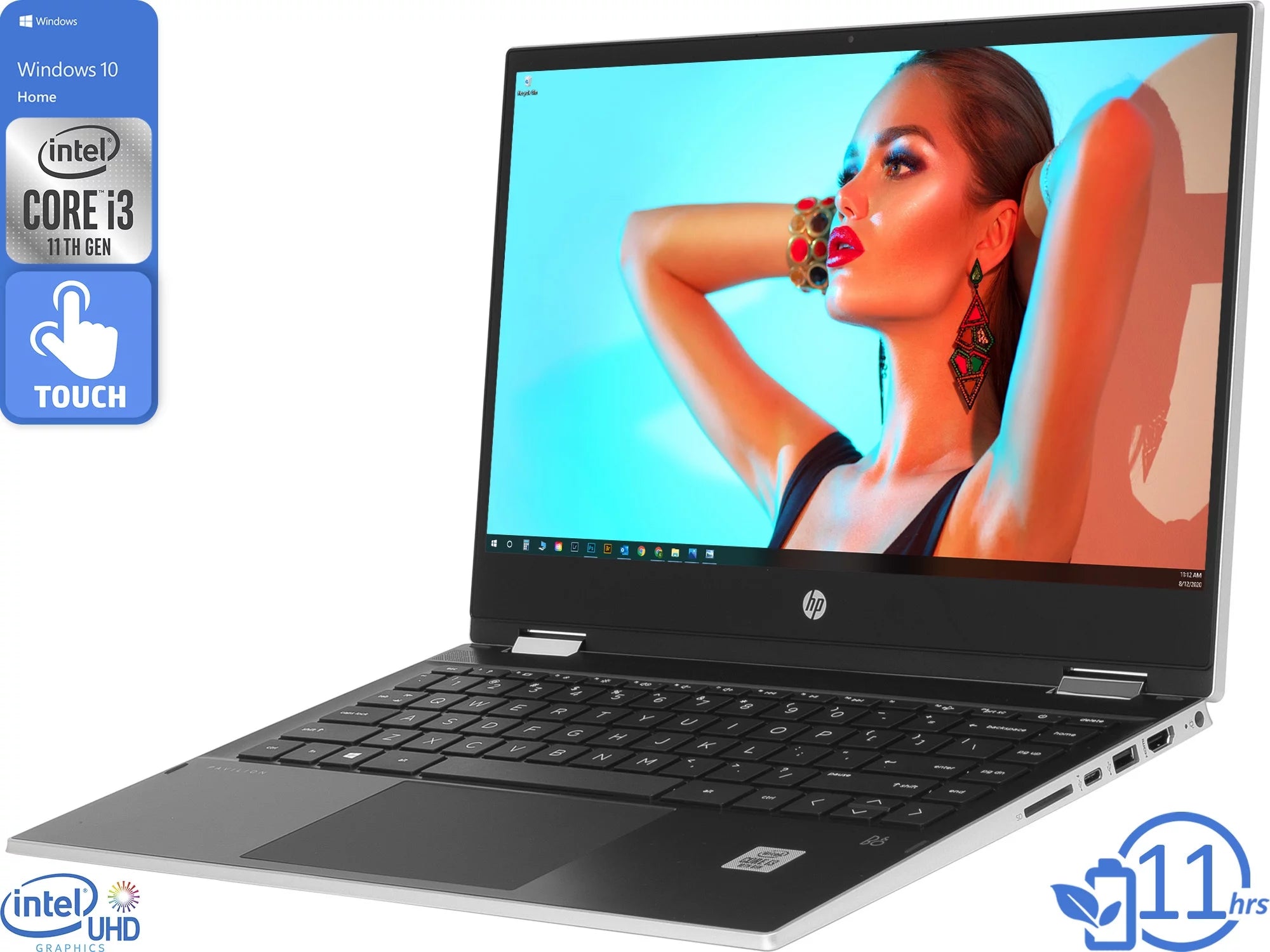 HP Pavilion x360 2-in-1, 14 HD Touch Display, Intel Core i3-1115G4 Upto 4.1GHz, 16GB RAM, 1TB NVMe SSD, HDMI, DisplayPort via USB-C, Card Reader, Wi-Fi, Bluetooth, Windows 10 Home S