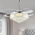 HOOMEDELIER 48 Crystal Ceiling Fan with Light, Retractable 4 Blades Chandelier Fan with Remote , Dimmable Chandelier for Indoor