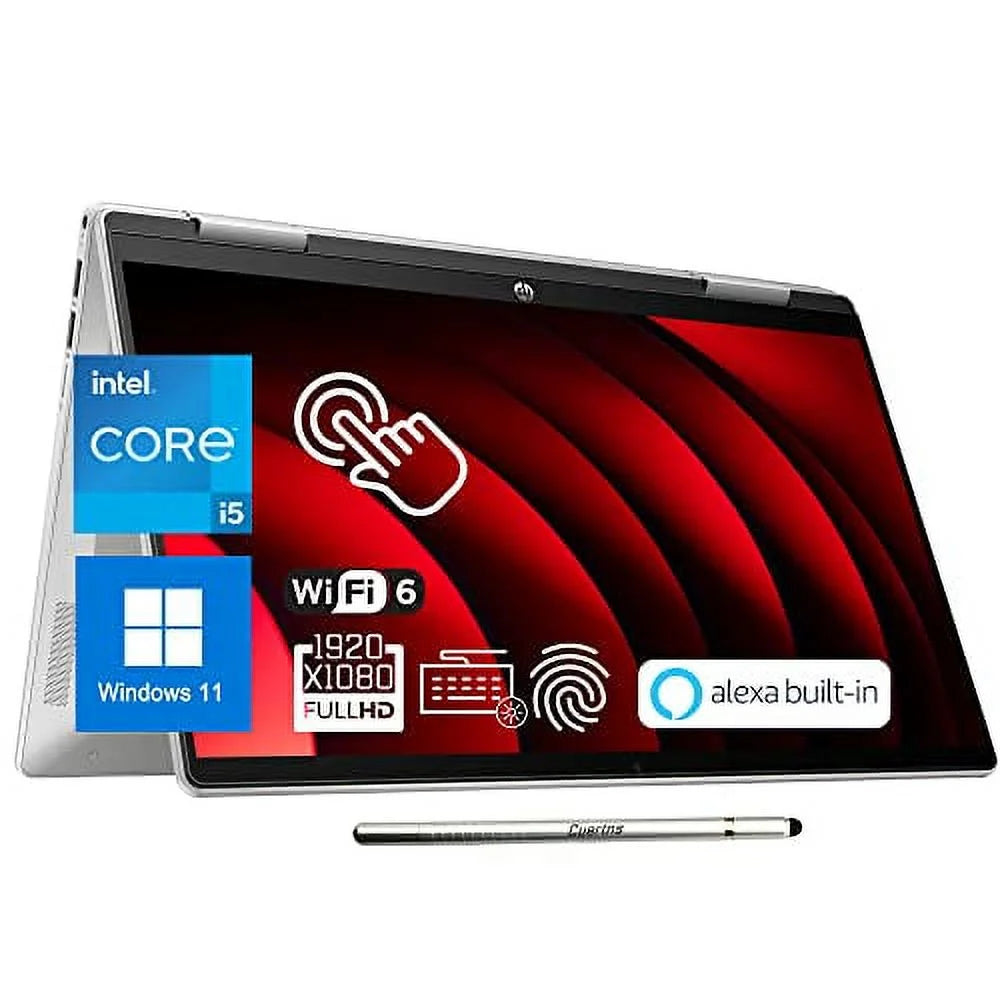 HP Pavilion x360 2 in 1 Touchscreen Laptop, 14 FHD Laptop, Core i5-1235U(Beats i7-1165G7, 10 cores) 8GB RAM - 512GB SSD, Windows 11 Home, Stylus, Backlit Keyboard, Fingerprint, WiFi 6, Alexa, Silver