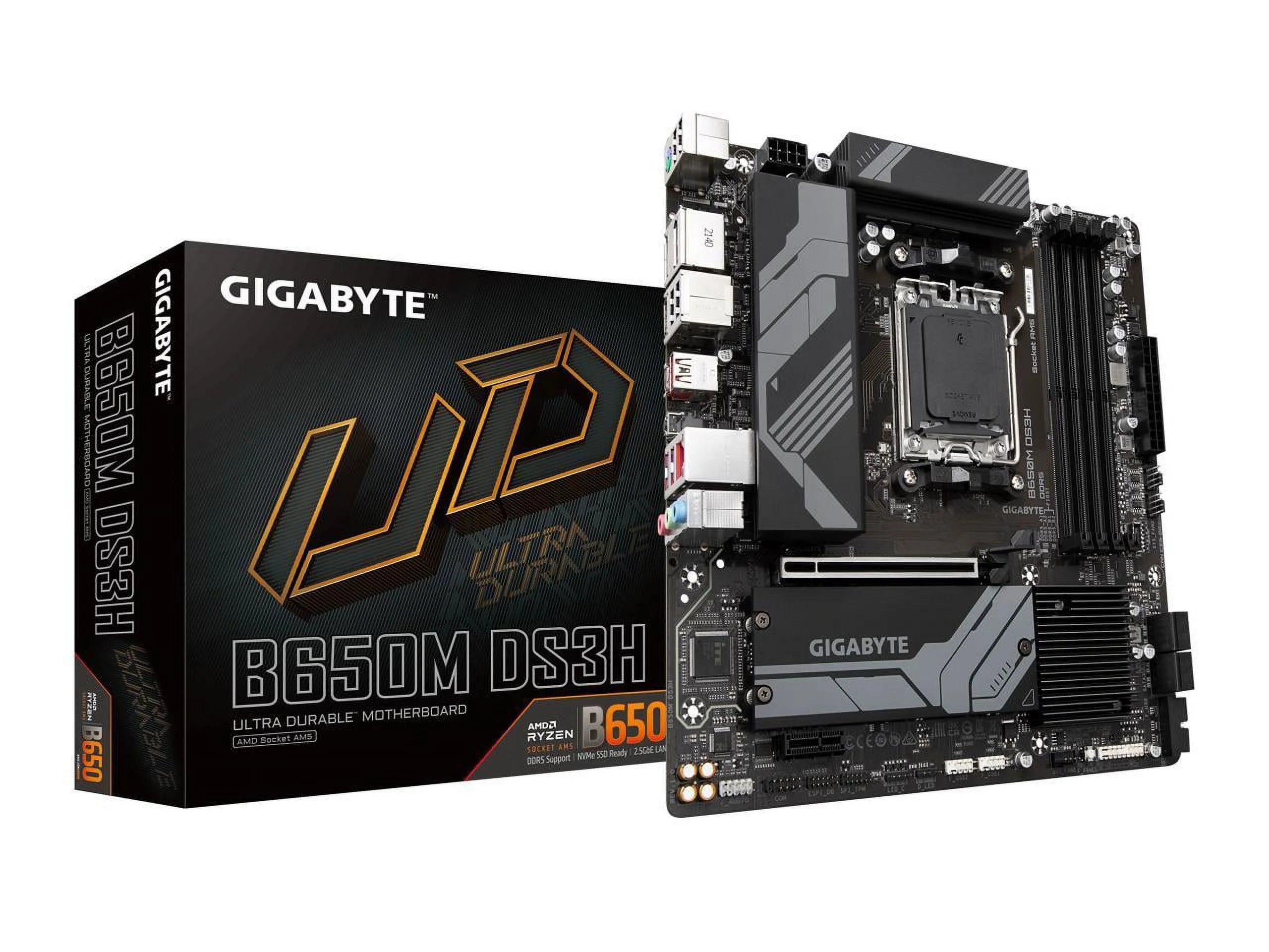 GIGABYTE B650M DS3H (AM5/ LGA 1718/ AMD/ B650/ Micro ATX/ 5-Year Warranty/ DDR5/ PCIe 4.0 M.2/ PCIe 4.0/ USB 3.2 Gen2X2 Type-C/ 2.5GbE LAN/Motherboard)