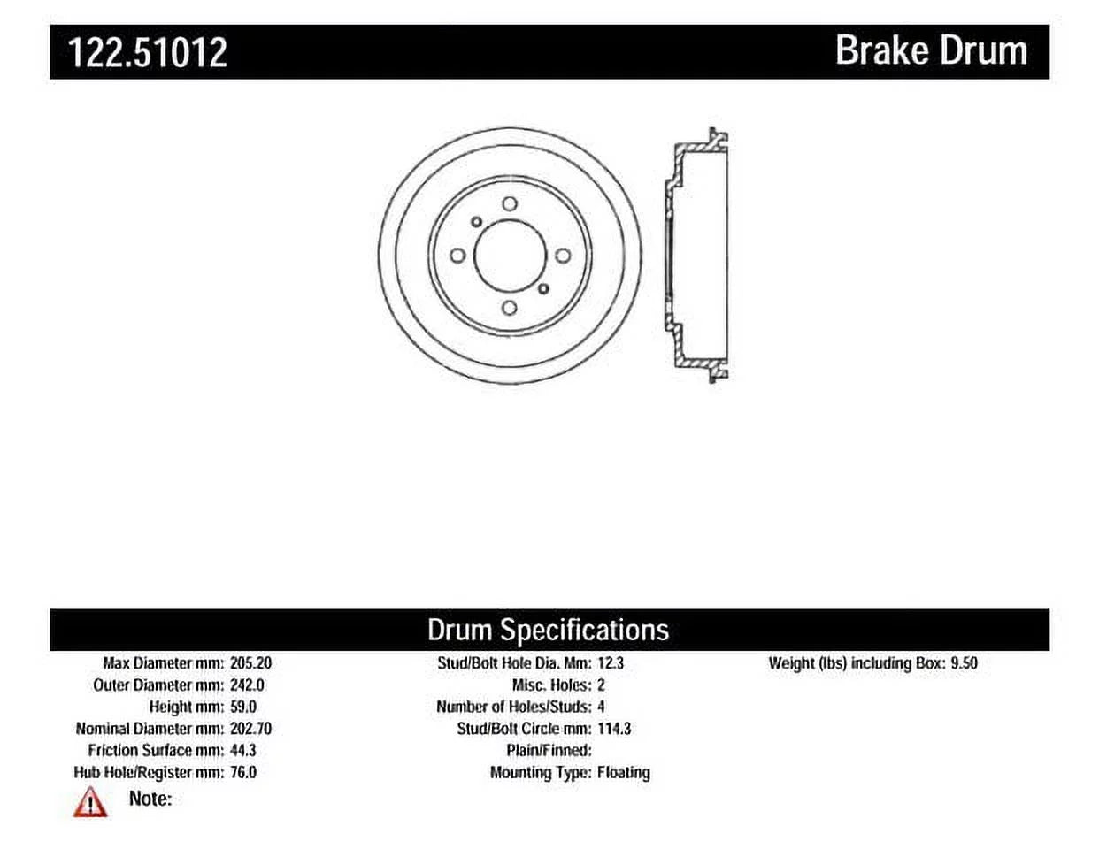Centric Parts Brake Drum P/N:122.51012