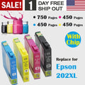 202 XL Ink Cartridge (with Chip) for Epson 202 202XL T202 Ink Cartridge for Workforce WF-2860 Expression Home XP-5100 All-in-one Printer (4-Pack), Black, Cyan, Magenta, Yellow