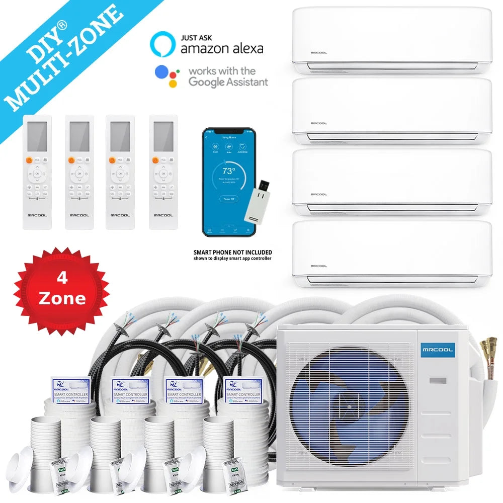 MRCOOL DIY 4 Zone 48000 BTU 21 SEER (9K + 9K + 9K + 12K) Ductless Mini-Split Air Conditioner and Heater 1600 Sq. Ft Coverage - 230V