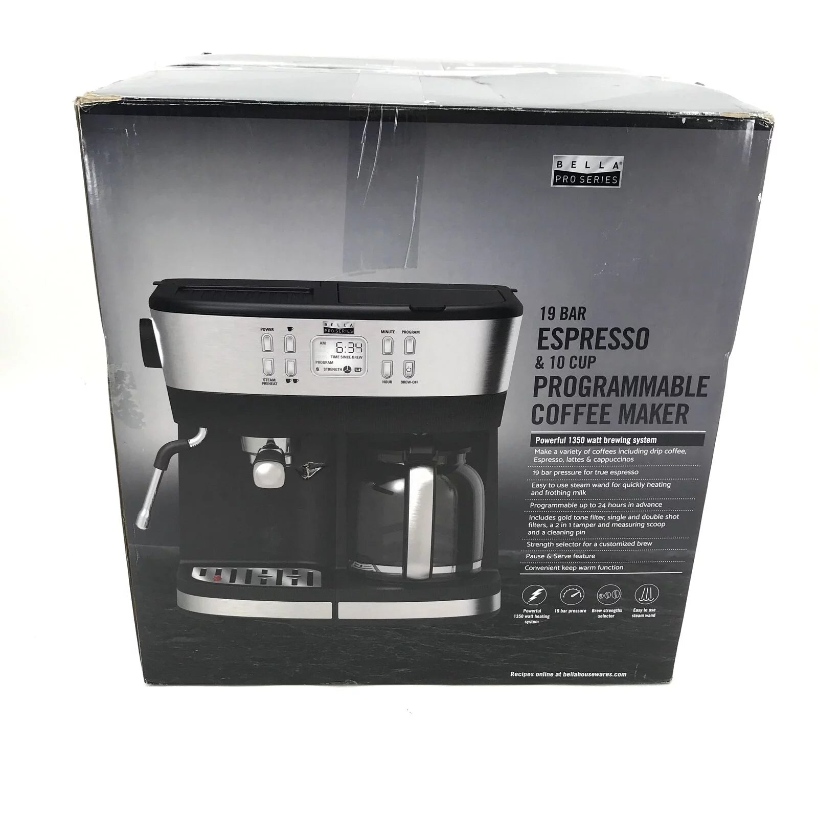 Bella Pro Series 19 Bar Espresso 10 Cup Programmable Coffee Maker #U1034 Used