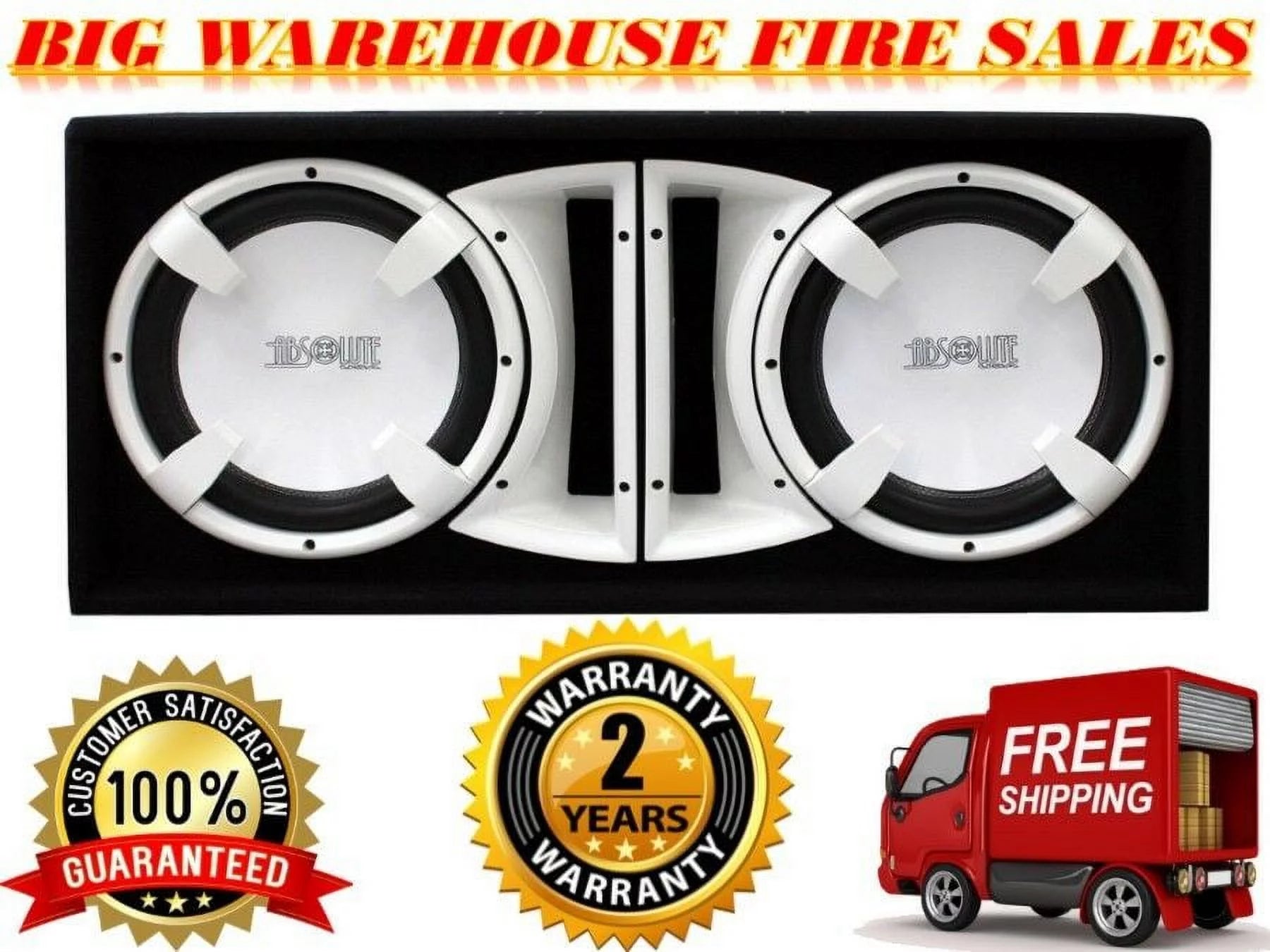 Absolute FBD12WI 3000 Watts Bass Box Dual 12-Inch Subwoofer Enclosure Box White