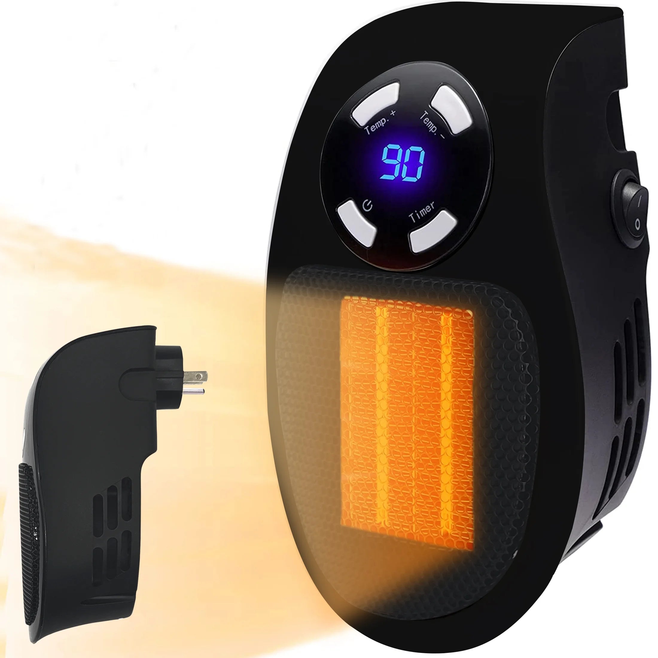 Space Heater,Portable Wall outlet Space Heater with Thermostat and Timer and Led Display,300 W Safe and Quiet Ceramic Heater Fan, Compact for Office Dorm Room. (Black)