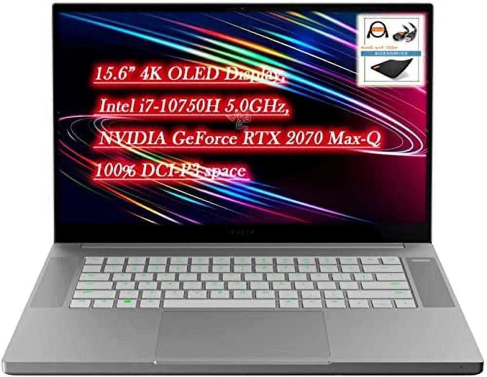 Razer Blade 15 Gaming Laptop, 15.6 4K OLED Display, Intel i7-10750H 5.0GHz, NVIDIA GeForce RTX 2070 Max-Q 8GB GDDR6, Wi-Fi 6, Thunderbolt 3, Backlit KB, Dolby Audio, Win 10, w/Accessories