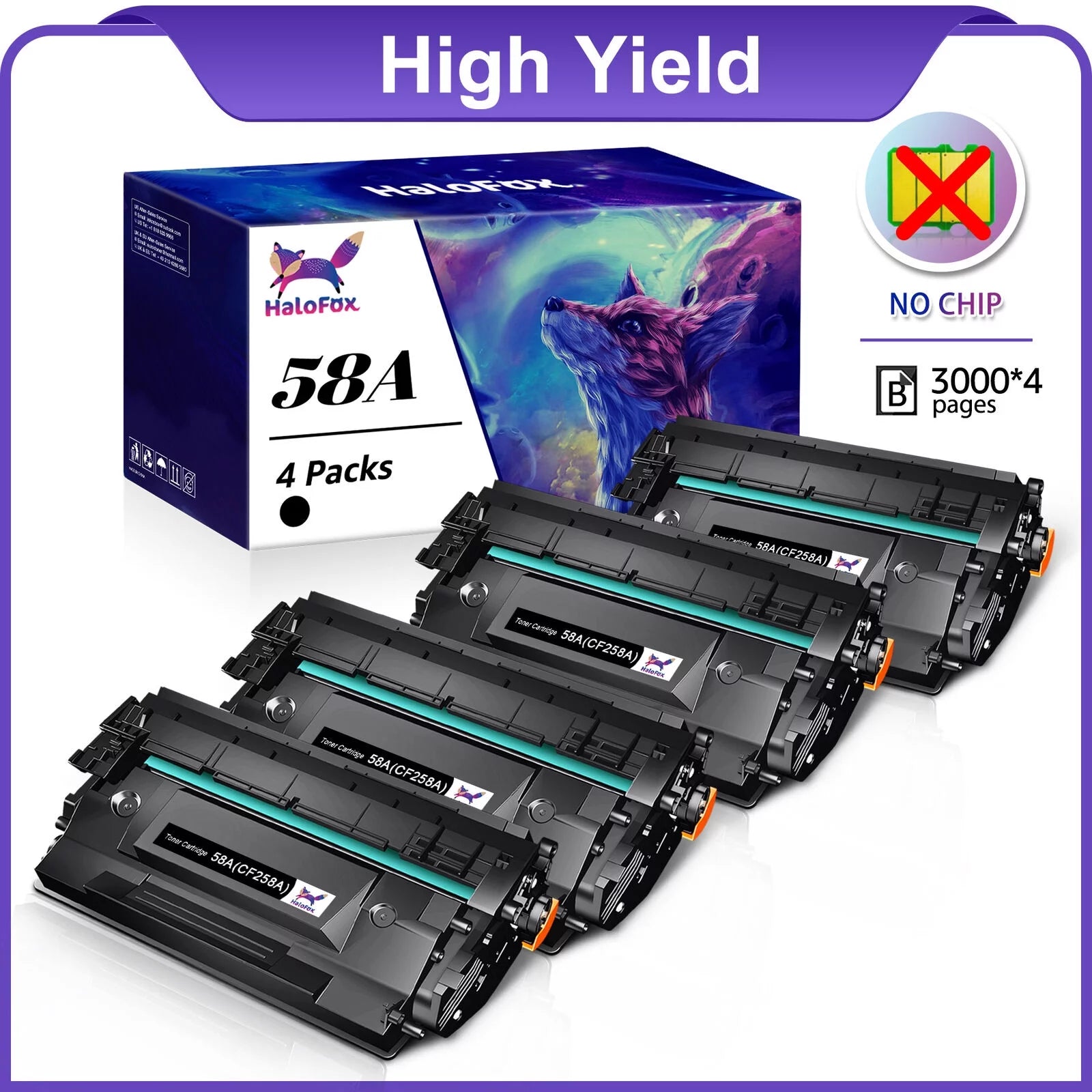 58A CF258A Toner cartridges Compatible for HP CF258X 58X CF258A 58A toner cartridge,for HP Laserjet Pro M404dn M404n MFP M428fdn M428fdw M428dw Printer No Chip (Black, 4-Pack)
