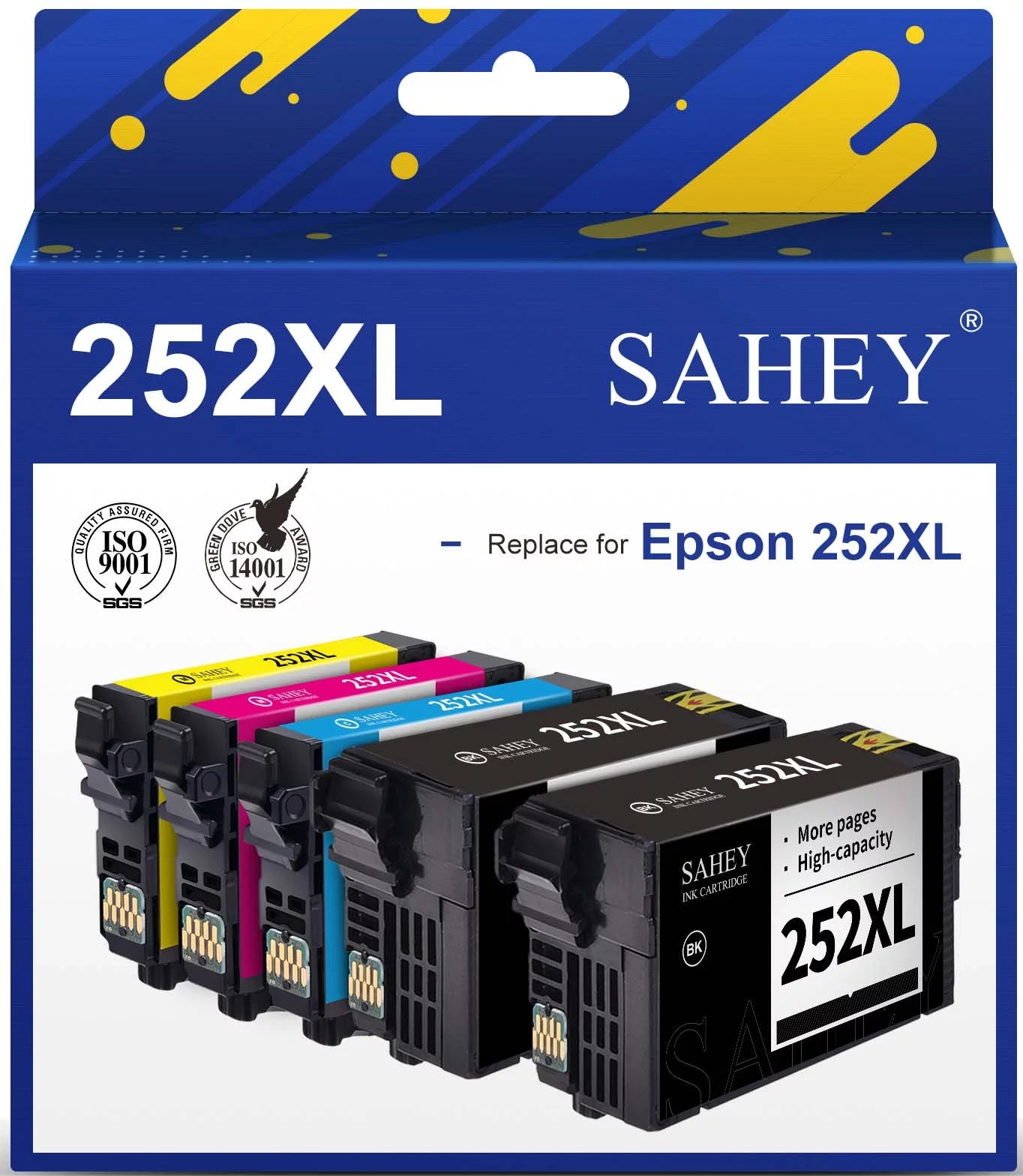 252XL Ink Cartridge for Epson 252 252 XL Ink Cartridges for Epson Workforce WF-7110 WF-7720 WF-7710 WF-3620 WF-3640 (2 Black,1 Cyan ,1 Magenta,1 Yellow£¬5 Pack)