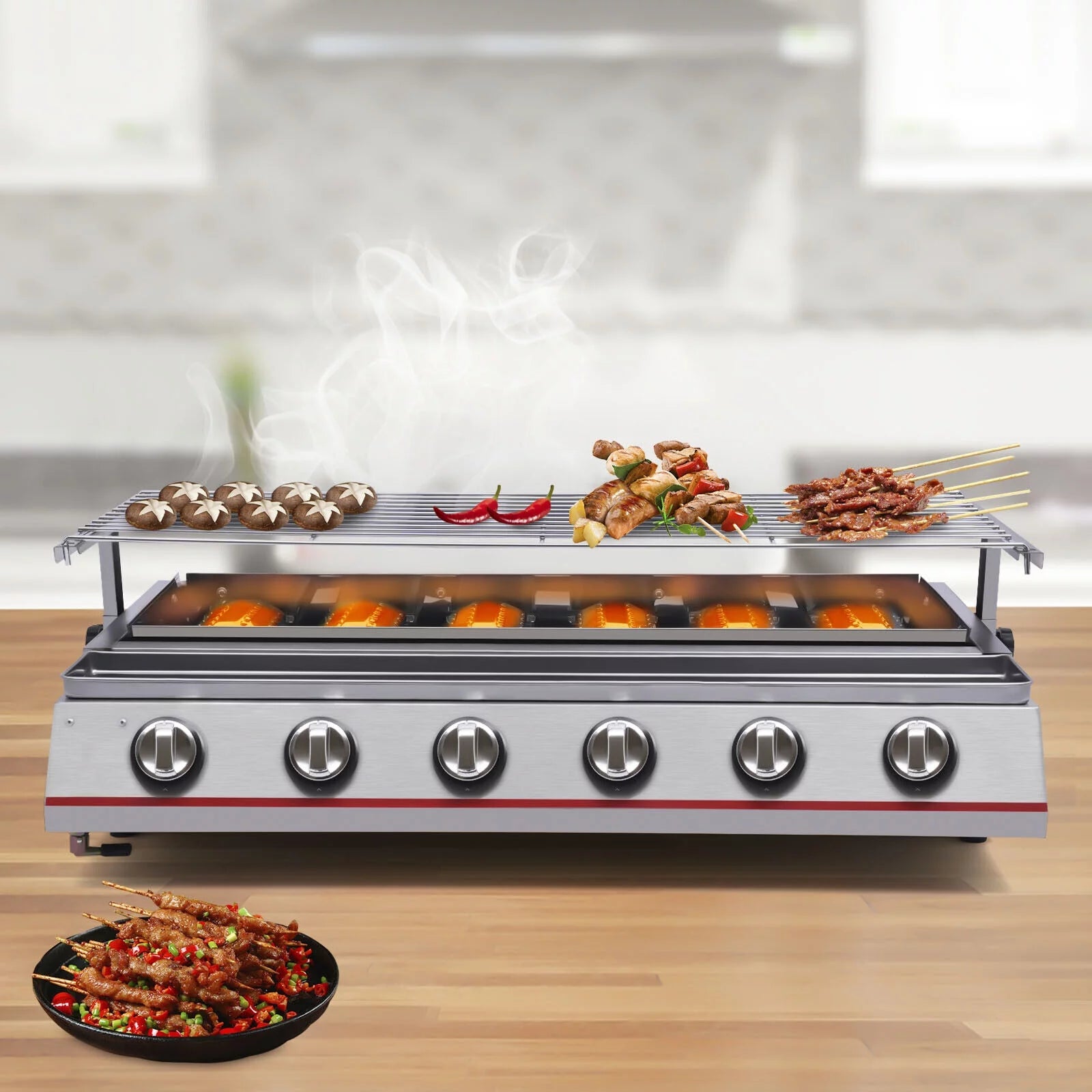 DENEST BBQ Grill Table Top Camping Barbecue Portable LPG Gas Stove 6 Burner Griddle USA