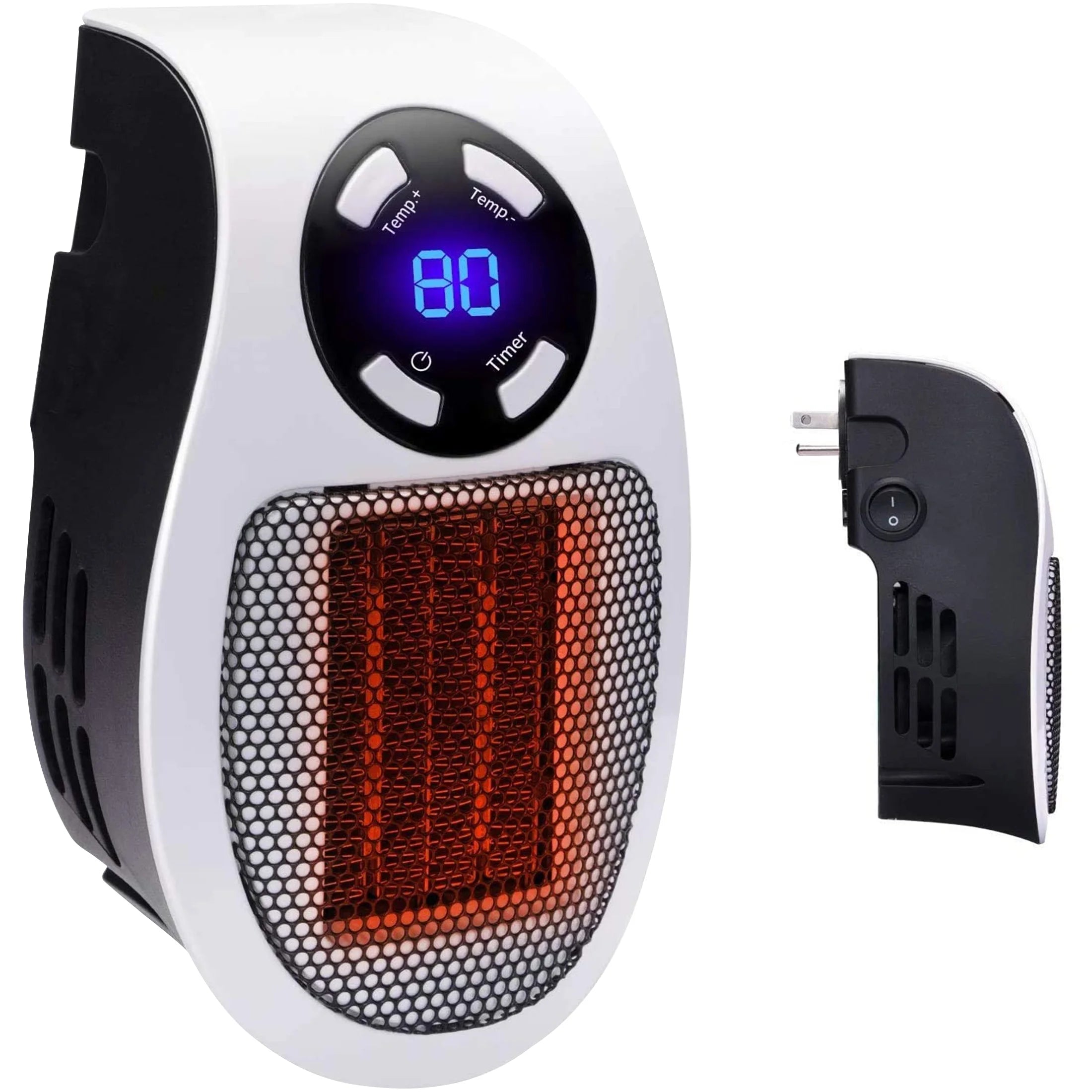 Space Heater,Portable Wall outlet Space Heater with Thermostat and Timer and Led Display,300 W Safe and Quiet Ceramic Heater Fan, Compact for Office Dorm Room. (White)