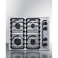 24 wide gas cooktop with four sealed burners, chrome surface, and cast iron grates; made in the USA