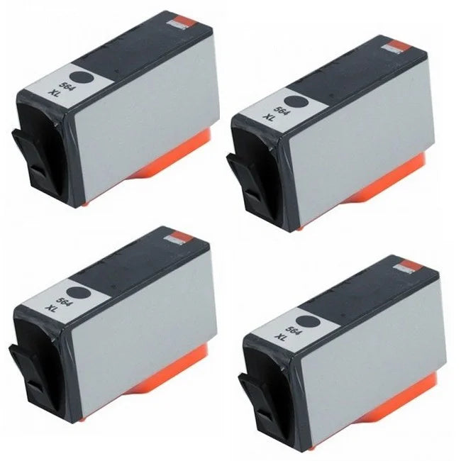 PrinterDash Remanufactured Replacement for HP PhotoSmart 7510/7520/B8550/C5300/C6300/D5400/D7500 Black High Yield Inkjet (4/PK-550 Page Yield) (NO. 564XL) (CN680WM_4PK)