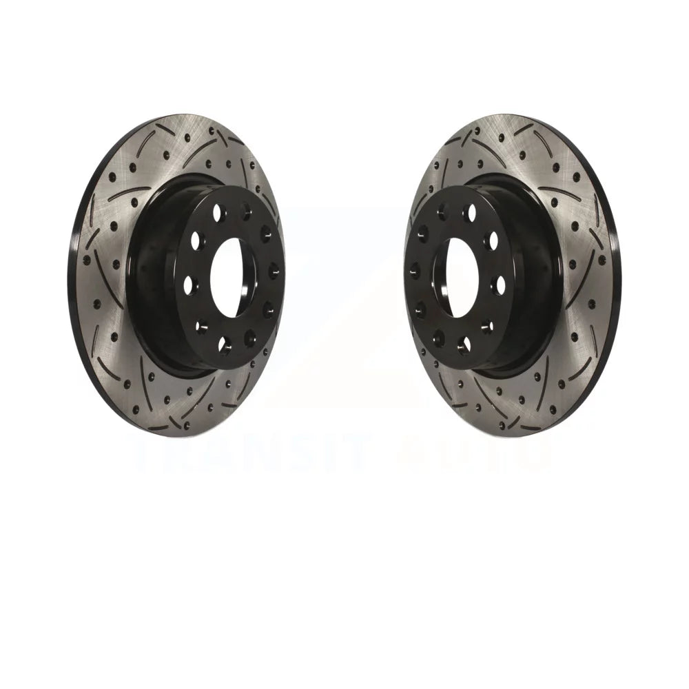 Rear Coated Drilled Slotted Disc Brake Rotors Pair For Volkswagen Jetta Passat GTI Audi Golf Beetle A3 SportWagen Quattro Eos Alltrack e-Golf Sportback e-tron Taos KD-100177