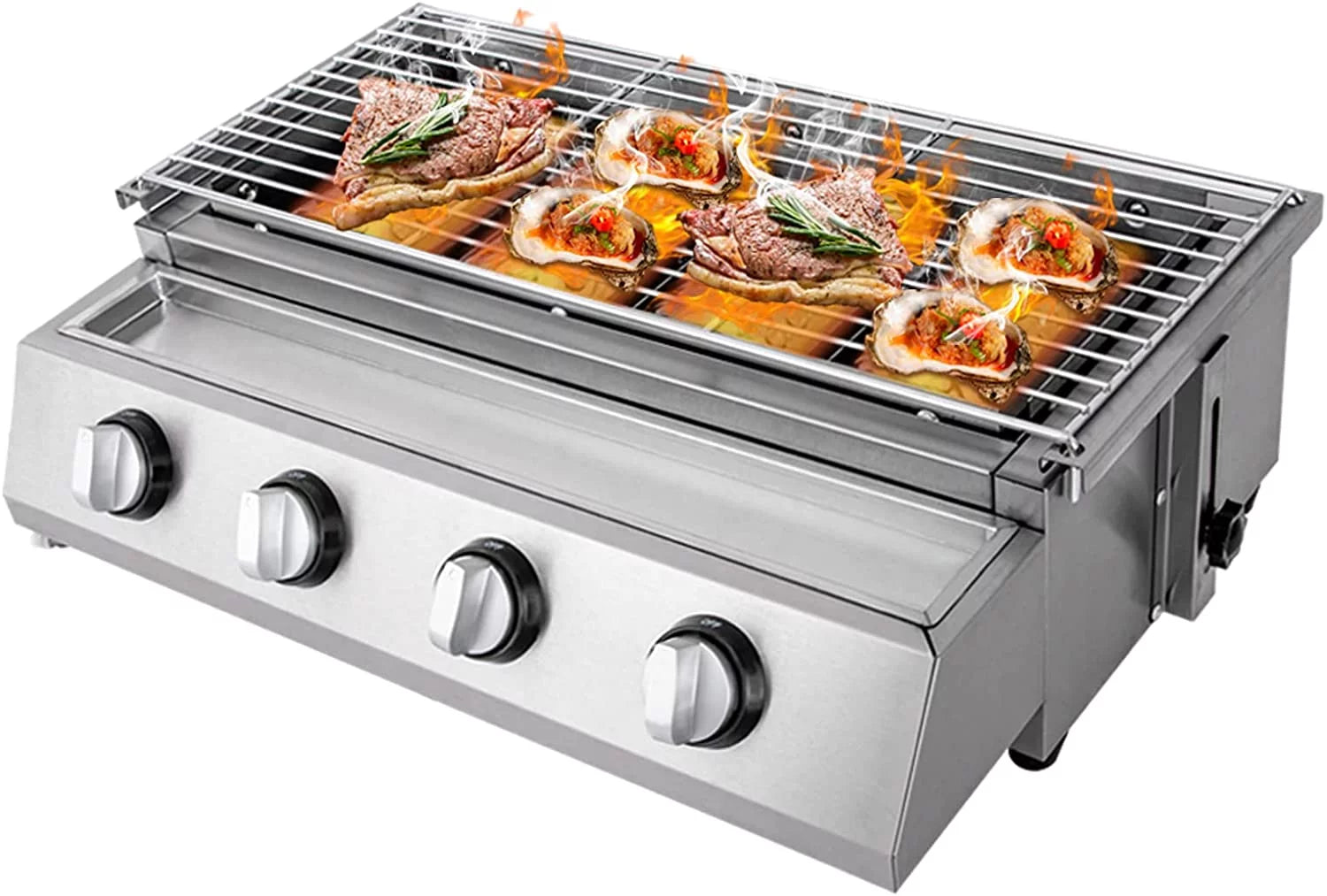 TFCFL Stainless Steel Barbecue Grill 4Burners Gas Roaster Portable BBQ Grill Outdoor