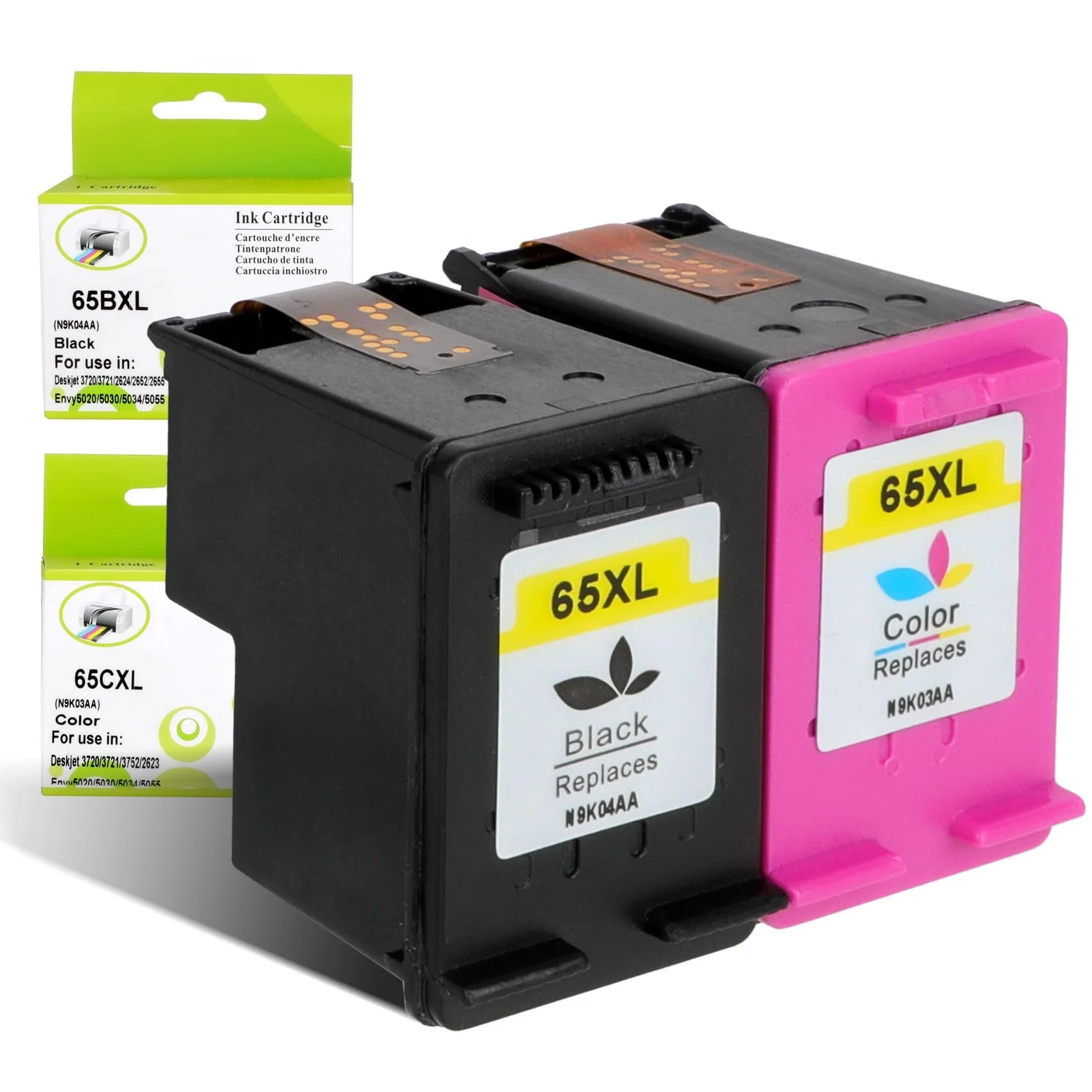 65XL Black and Color Combo Pack ink cartridges fit for hp65XL 65 XL,Deskjet 2600 2680 2655 2652 2635 DeskJet 3755 3752 3700 3772 3720 Envy5058 5052 5055 5000 5034 5032£¬AMP100/105/120 (Black,Tri-Color)