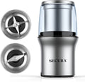 Secura Electric Coffee Grinder and Spice Grinder with 2 Stainless Steel Blades Removable Bowls