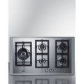 5-burner gas cooktop made in Italy in stainless steel with 36 wide SS trim kit, sealed dual flame burner, cast iron grates, and wok stand