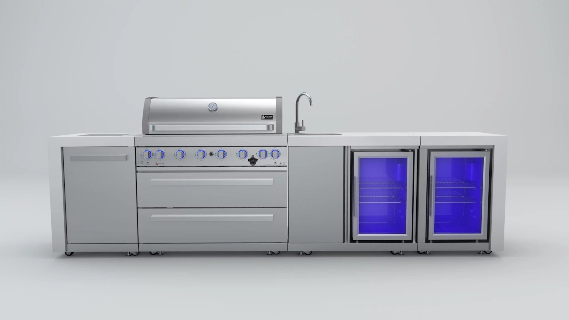 Mont Alpi 805 Deluxe island with beverage center and fridge cabinet