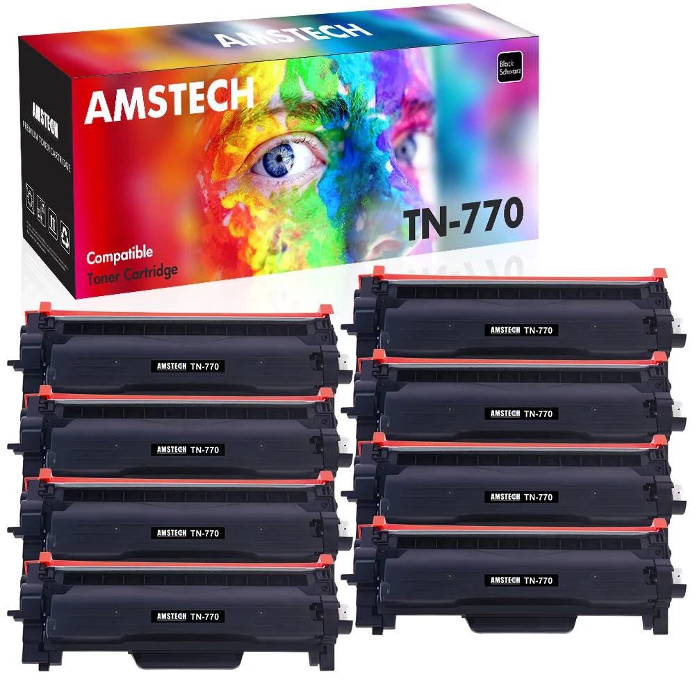 Amstech Compatible Toner for Brother TN-770 TN770 MFC-L2750DW MFC-L2750DWXL HL-L2370DW HL-L2370DWX Printer Ink Super High Yield (Black, 8-Pack)