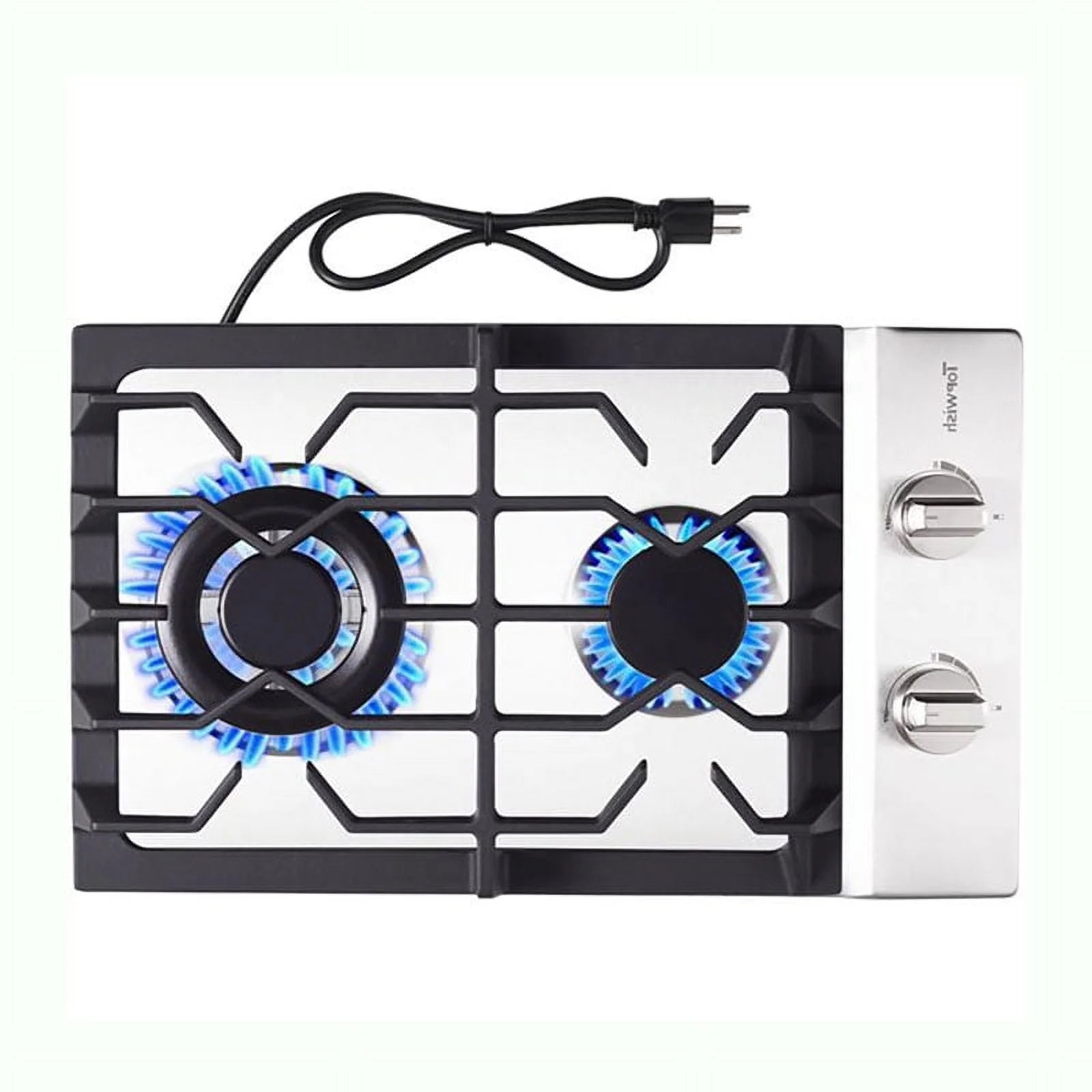 TOPWISH Gas Cooktop 12 inch,  2 Burner Propane Gas Cooktop, LPG/NG Built-in Gas Rangetop with 2 ITALY SABAF Sealed Burners 18,000BTU, Thermocouple Protection, Stainless