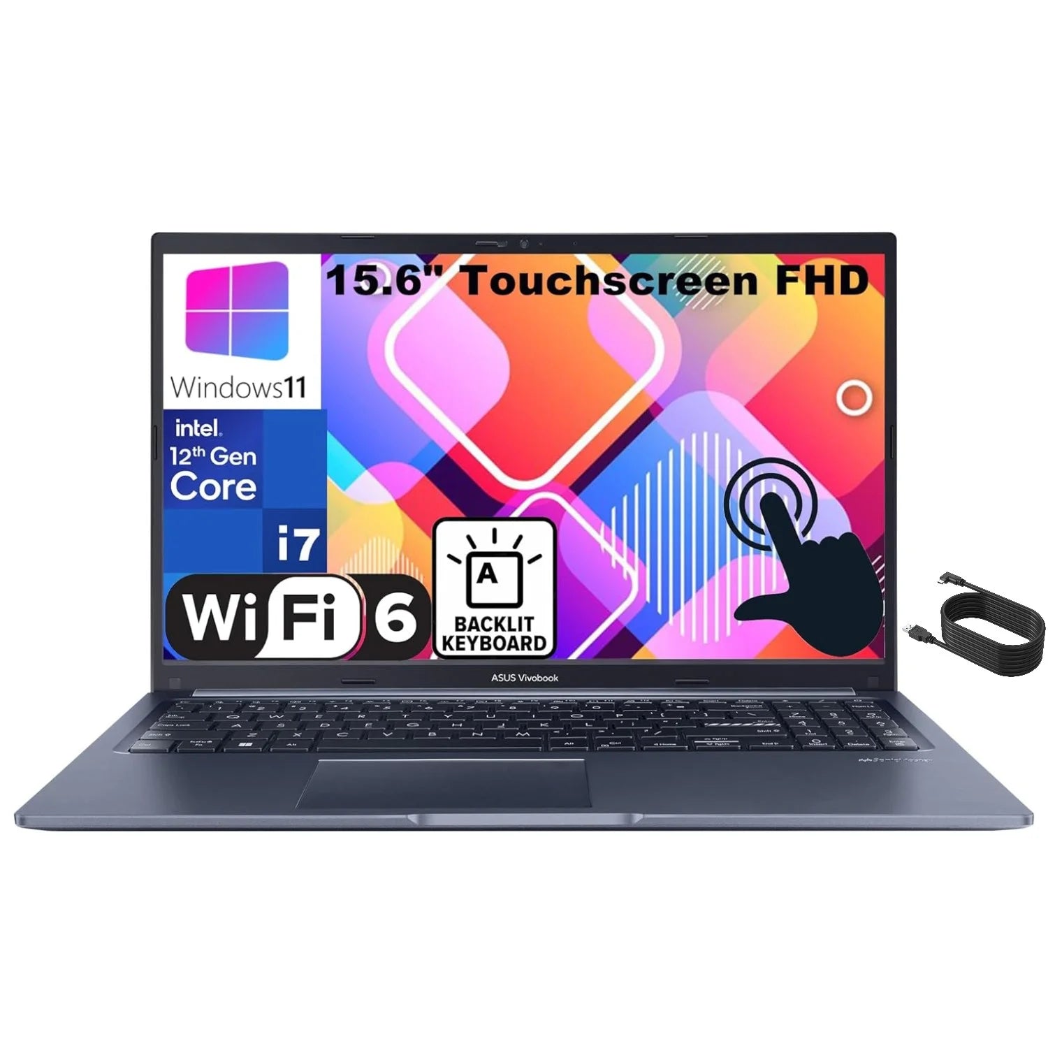 ASUS VivoBook 15 15.6 Touchscreen FHD Laptop Computer, 12th Gen Intel 10-Core i7-1255U, 40GB DDR4 RAM, 2TB PCIe SSD, WiFi 6, Bluetooth 5.1, Backlit Keyboard, Quiet Blue, Windows 11 Home