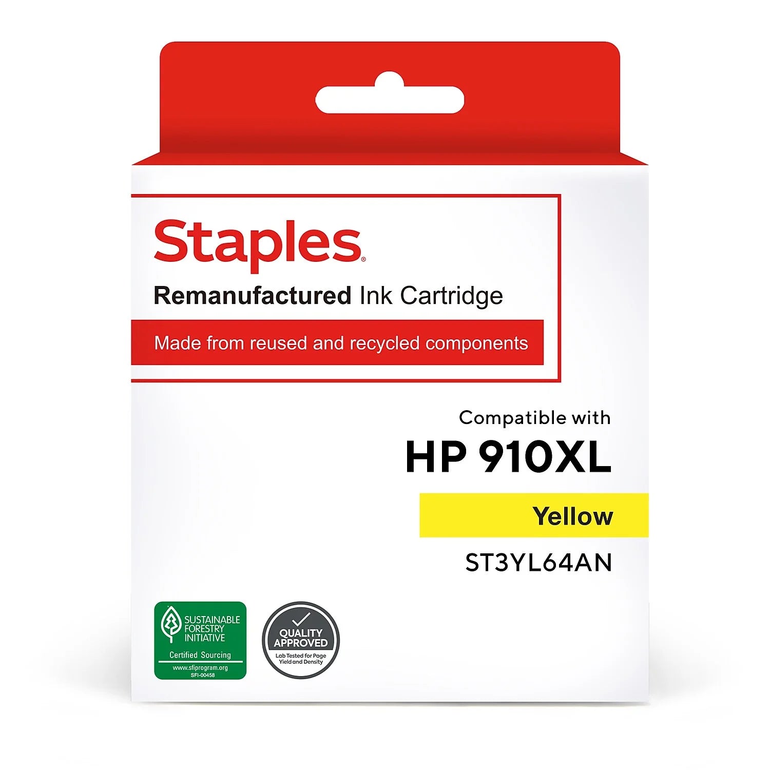 Staples Remanufactured Yellow High Yield Ink Cartridge Replacement for HP 910XL (ST3YL64AN)