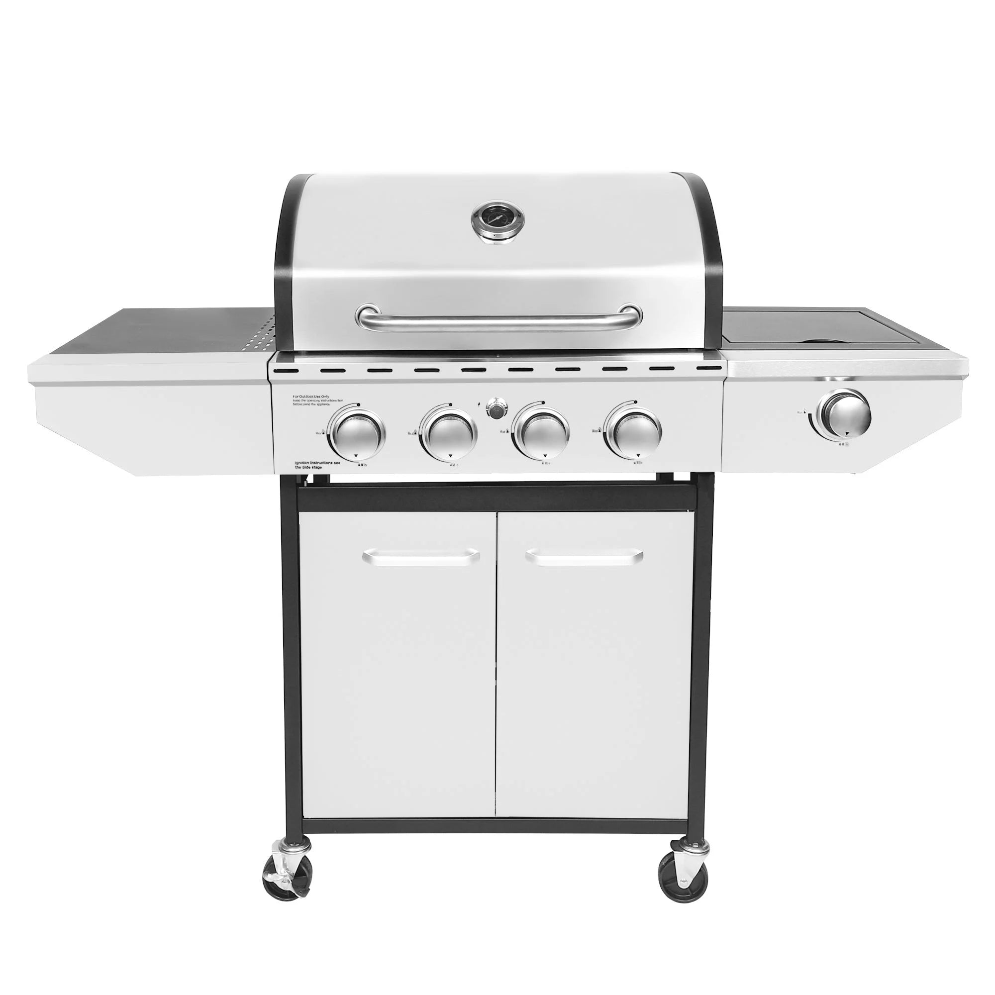 4-Burner Propane Gas Grill with Side Burner, Stainless Steel, Cabinet for BBQ (o