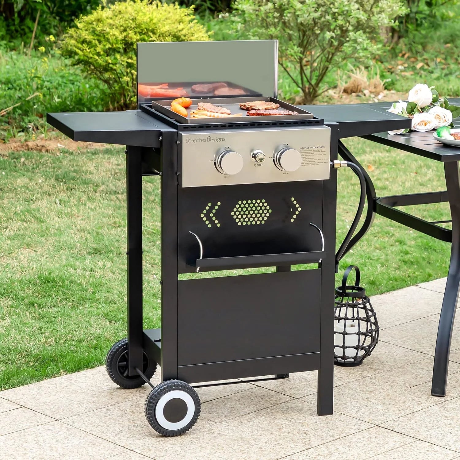 YOJFOTOU 2-Burner Propane Gas Flat Top Griddle Grill, 171 sq.in Cooking Area Outdoor BBQ Grill for a Small Family, 20,000 BTU Output