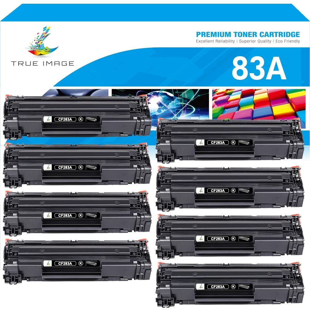 True Image 8-Pack Compatible Toner Cartridge with Chip for HP CF283A 83A Work with HP LaserJet Pro MFP M125rnw M126nw M126a M127fn M128fn M225dw Printer (Black)