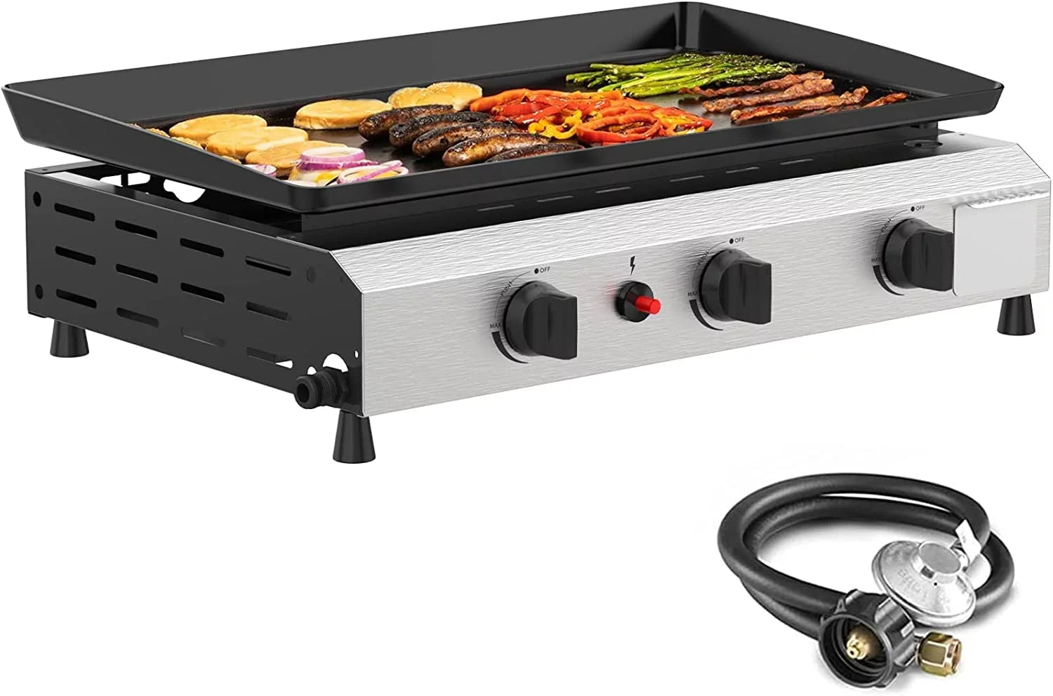 SKOK 2/3/4 Burner Gas Griddle-Outdoor Propane Griddle-BTU Propane Fuelled, Portable Flat Top Gas Grill Camping Griddle Station with Side Shelves for Kitchen