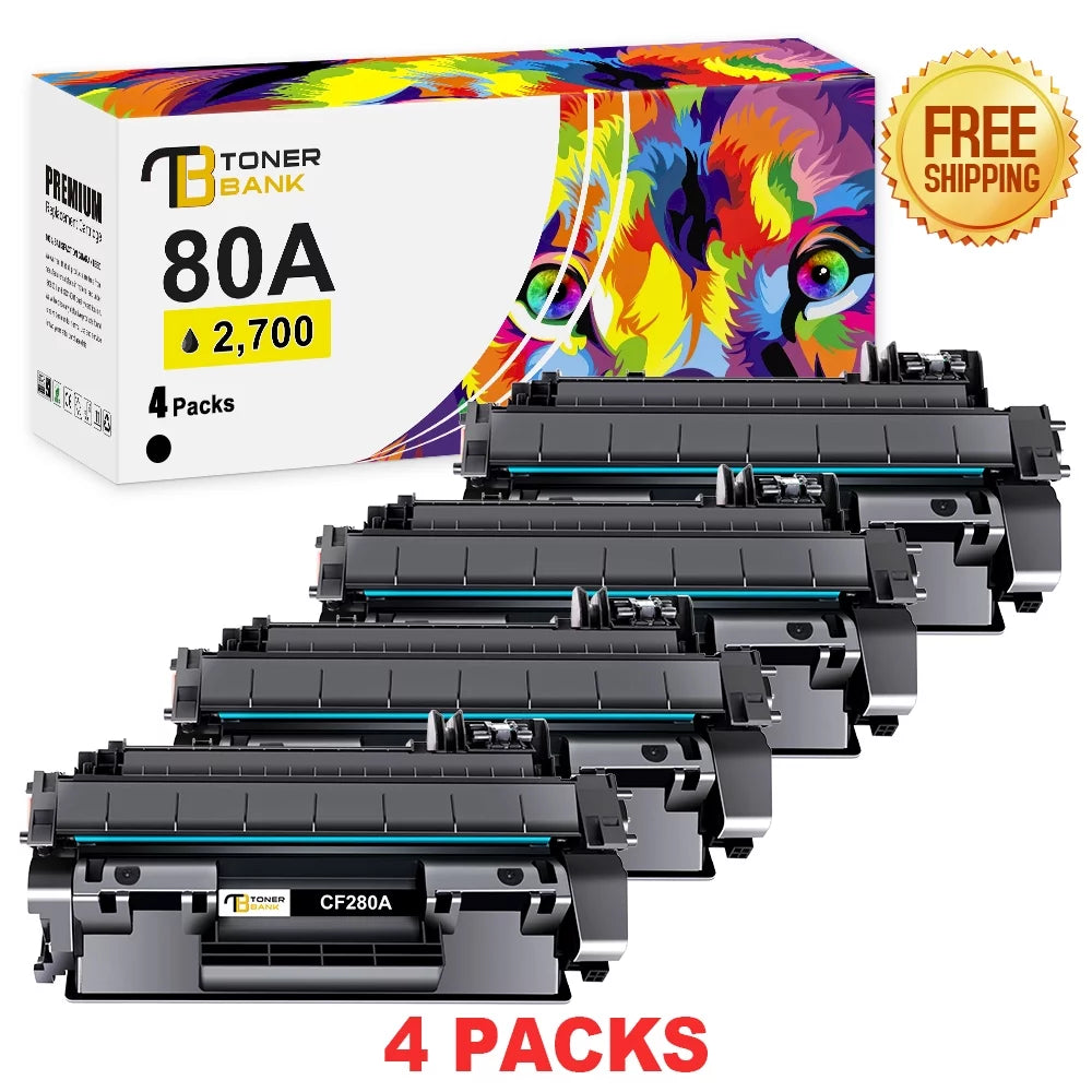 Toner Bank Compatible 80A Laserjet Toner Cartridge Black CF280A for HP 80A 80X CF280A CF280X LaserJet Pro 400 M401a M401d M401n M401dn M401dne M401dw MFP M425dn M425dw Printer Ink (Black 4-Pack)