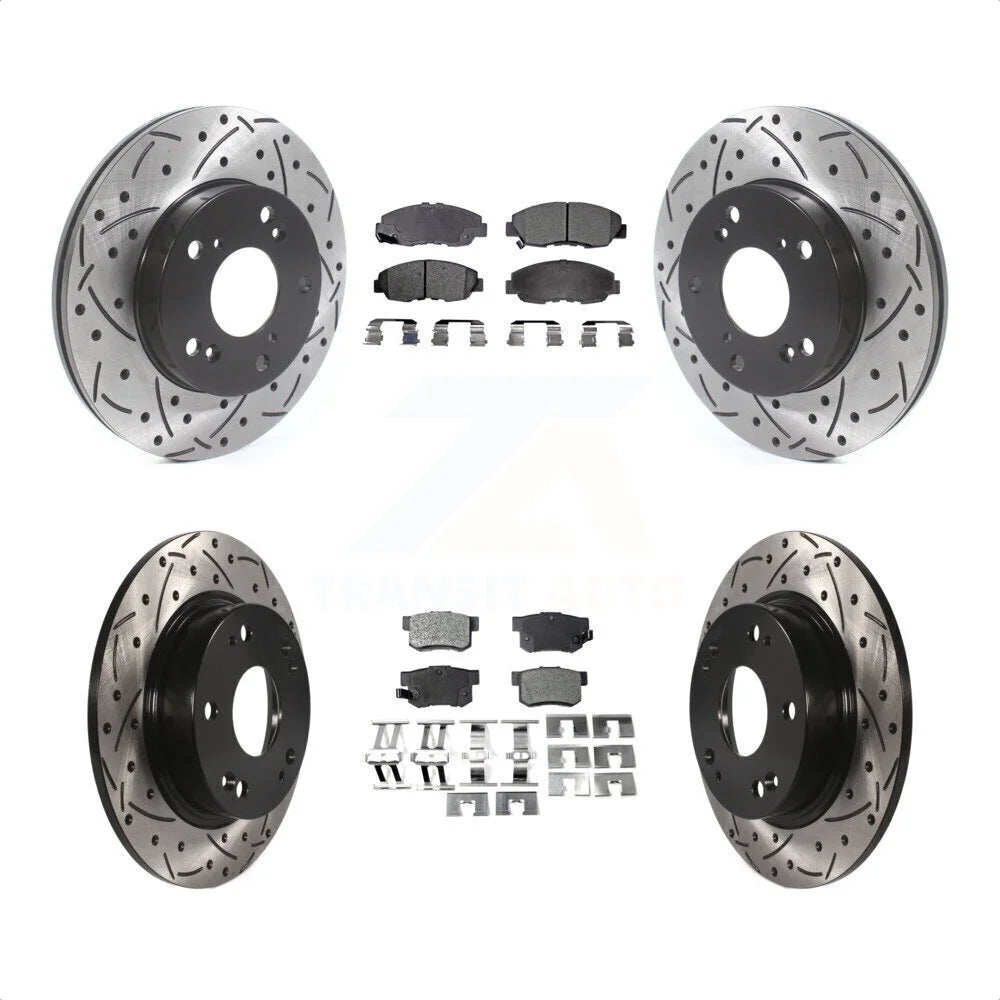 Transit Auto - Front Rear Coated Drilled Slotted Disc Brake Rotors And Ceramic Pads Kit For Honda Civic KDT-100828