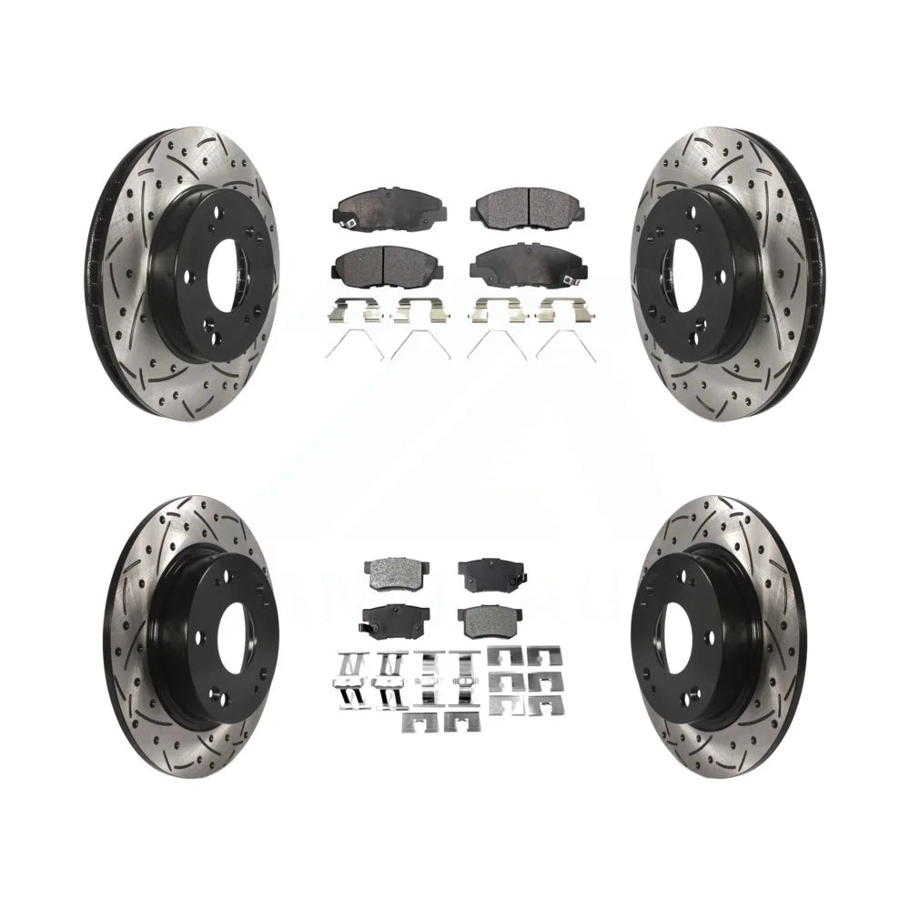 Transit Auto - Front Rear Coated Drilled Slotted Disc Brake Rotors And Ceramic Pads Kit For Honda Civic KDT-100387