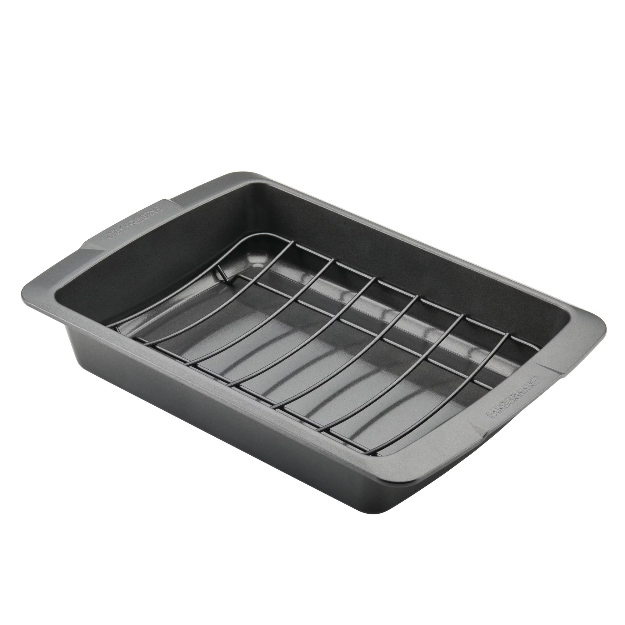 Farberware Bakeware 14.75 inch x 10.75 inch Nonstick Roaster with U-Rack, Gray