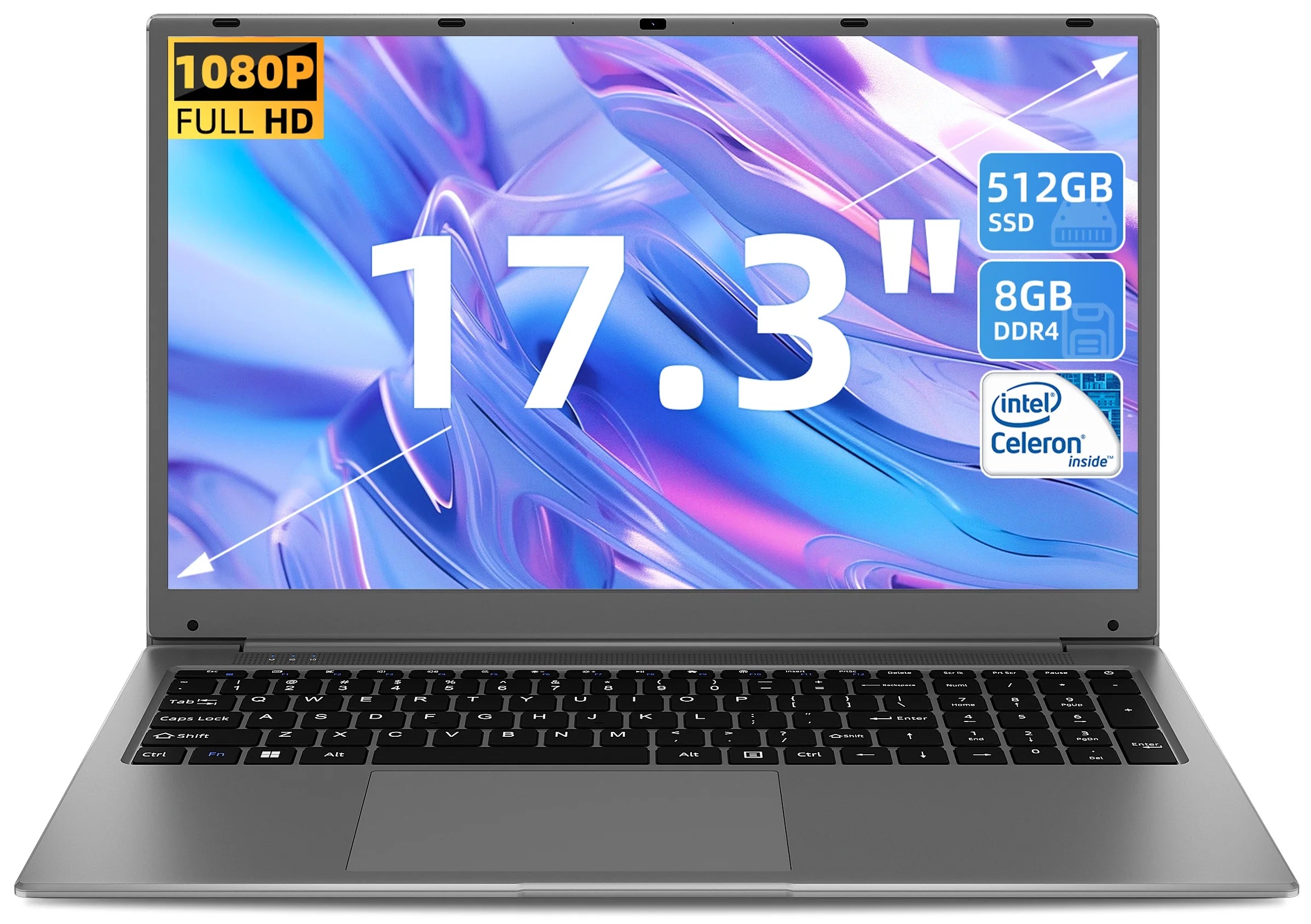 SGIN 17in 8gb DDR4 512gb ROM Windows 11 Laptop IPS 1920 x 1080 FHD Dual Core Intel Celeron, Mini HDMI