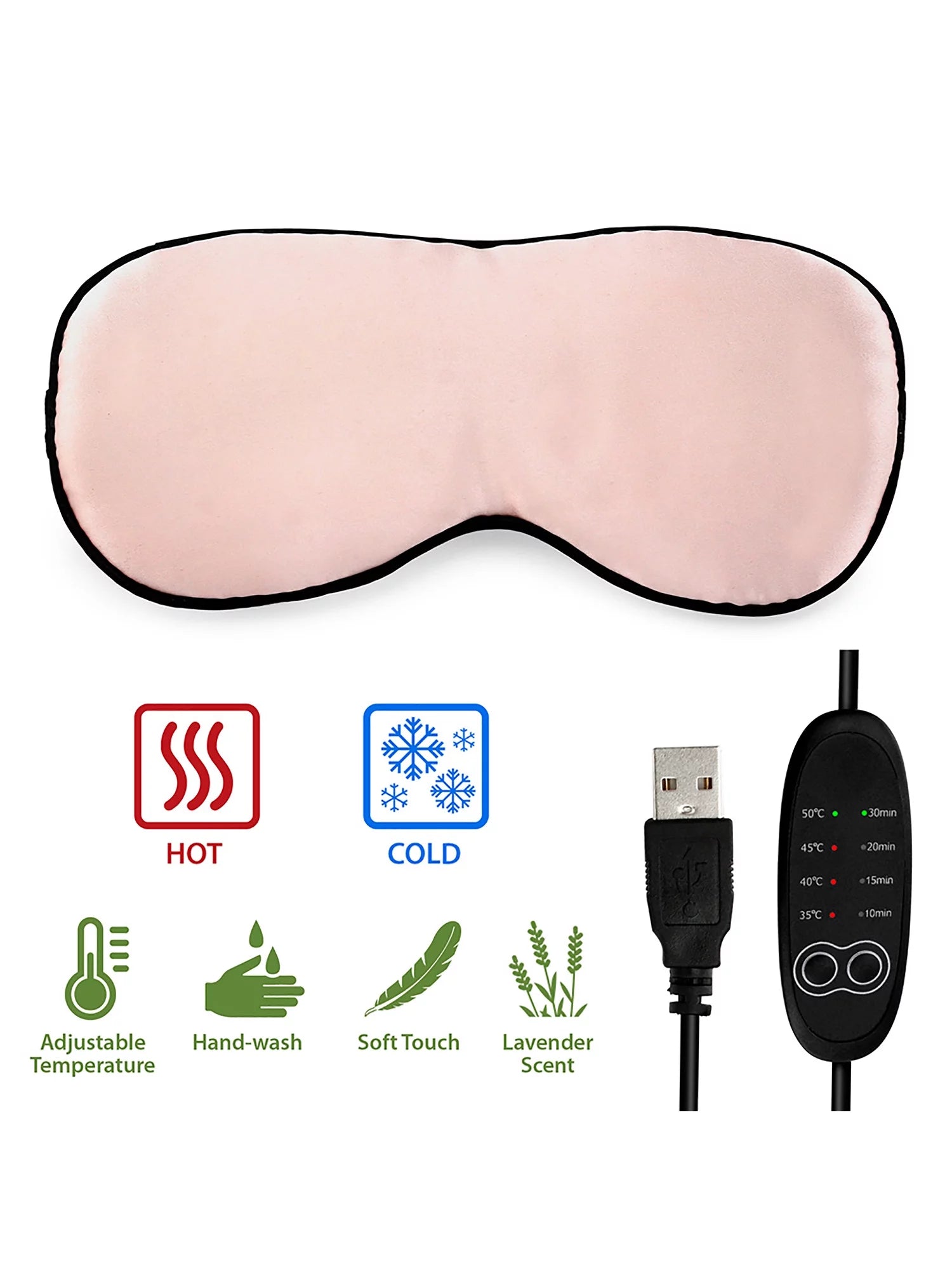 Heated cold Eye Mask with USB Temperature Control Cooling Gel for Puffy Eyes Dry Eye Lavender Flavor Sleeping Eye Cover - Pink